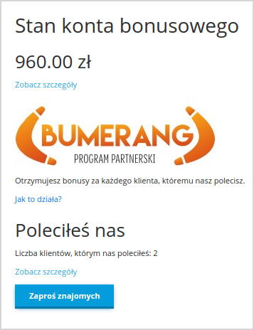 Bumerang   Strefa Klienta   stan konta bonusowego