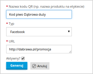 Kody QR   Strefa Klienta   Nowy kod QR